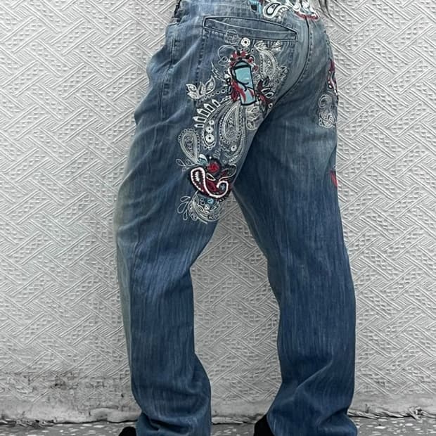 에코리미티드 올드스쿨 키치 펑크 자수 데님팬츠 36인치 C08911