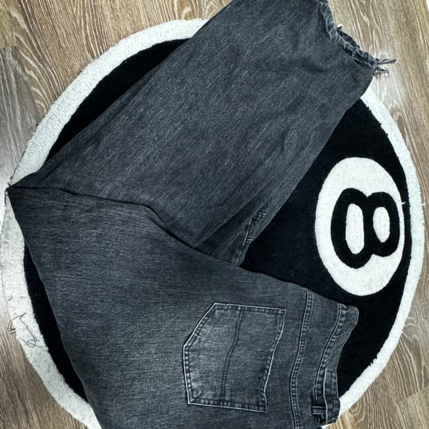 Washed Denim Carpenter Pants Black