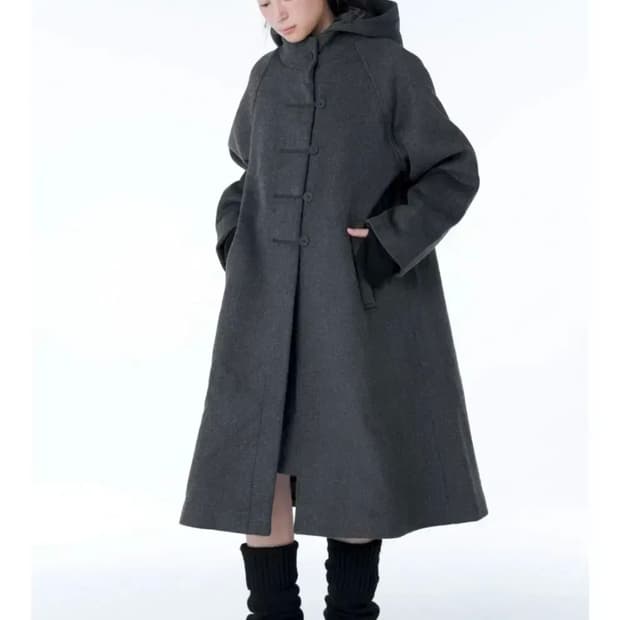 미세키서울 Hoodie long duffle Coat CHARCOAL