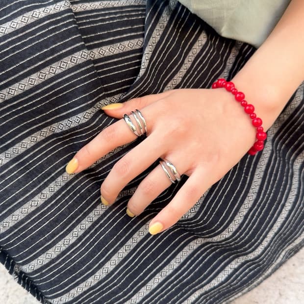 [2p set] wave duo line ring