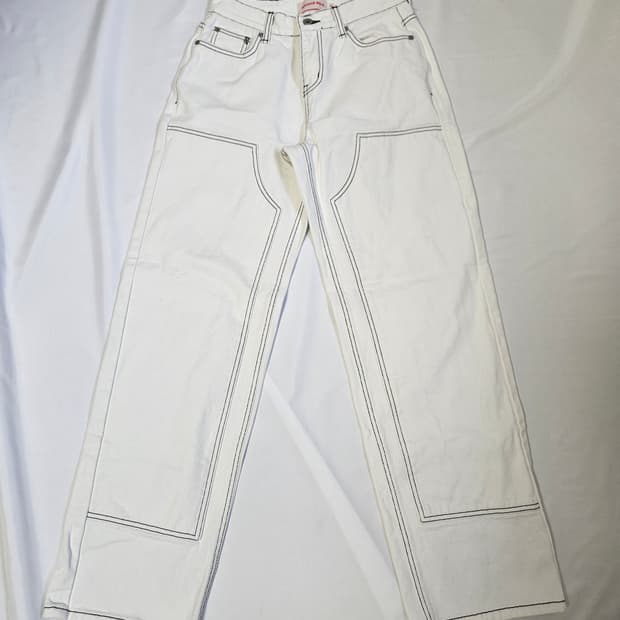 아카이브볼드 더블니 데님팬츠 코튼 카펜더 바지 화이트 S