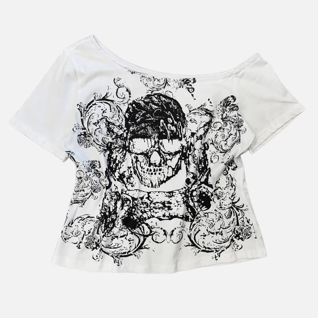skull printing 1-shoulder t-shirt