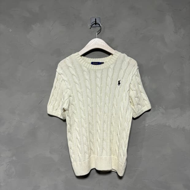 폴로 랄프로렌 꽈배기 니트 반팔 화이트