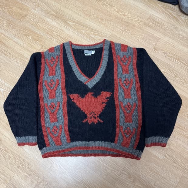 울 92% 한국제조 수작업 크롭 남성 니트