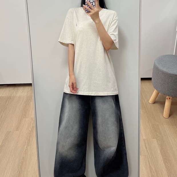 폴로 랄프로렌 브이넥 코튼 오트밀 반팔 티셔츠