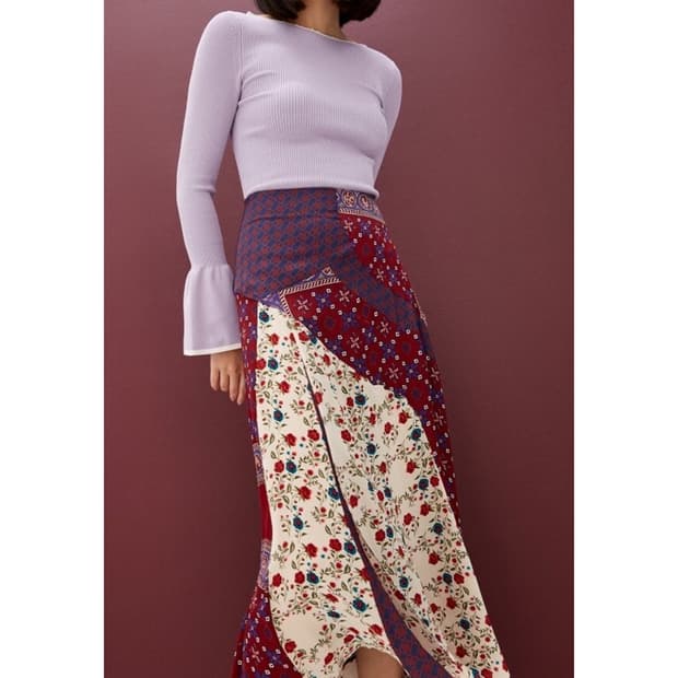 산드로 패치워크 롱 스커트