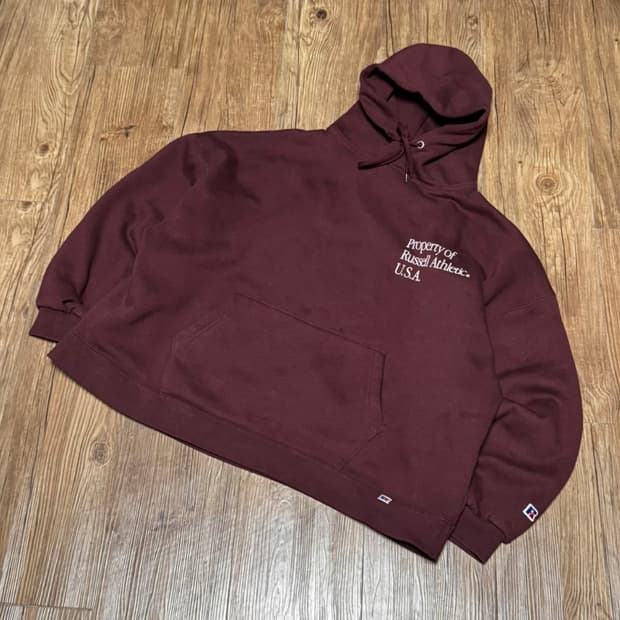 러셀 애슬레틱 버건디 프린팅 후드티