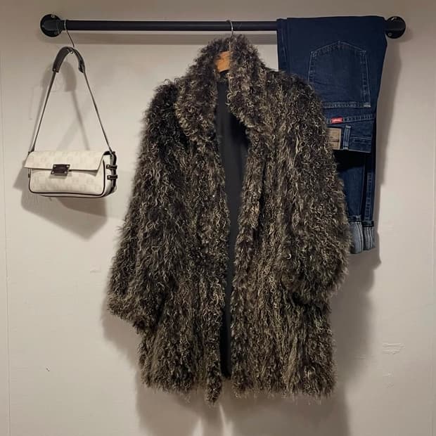 브라운 시어링 퍼 코트