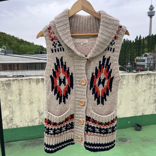 Letter Navajo Pattern cowichan knit vest