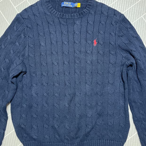 폴로 꽈배기 니트 네이비