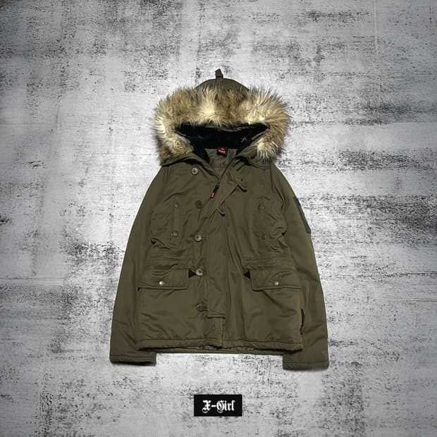 (x-girl) y2k fur hood military jacket 