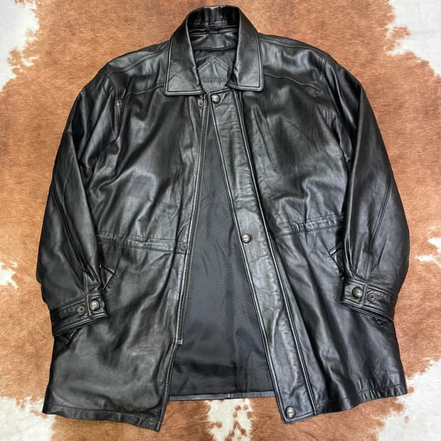 90's Viridian leather car coat