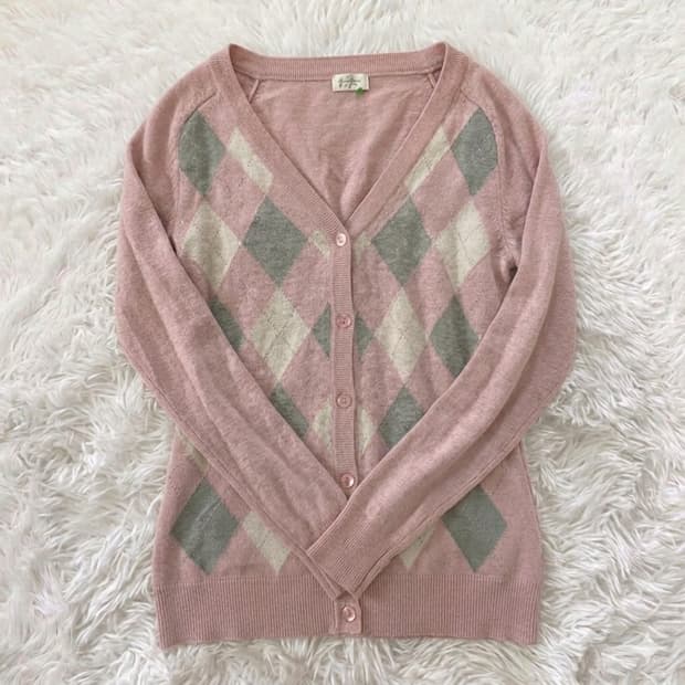 딸기우유 아가일 가디건 