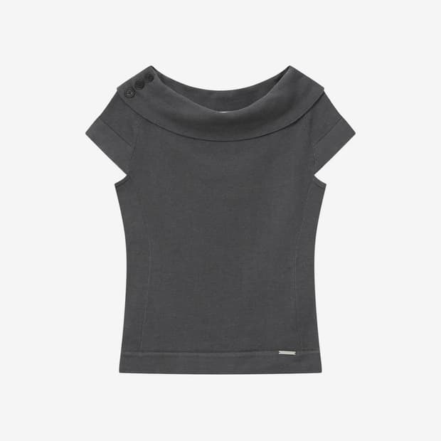 미세키서울 Button boat neck knit top CHARCOAL