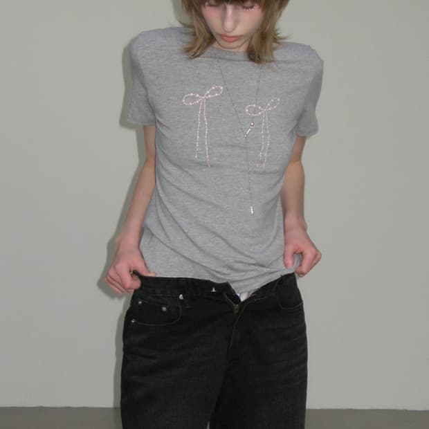 밀로 우먼 펄 리본 티셔츠