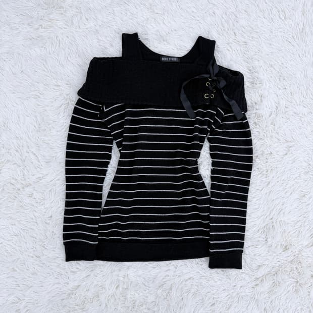 리본스트라이프오프숄더니트