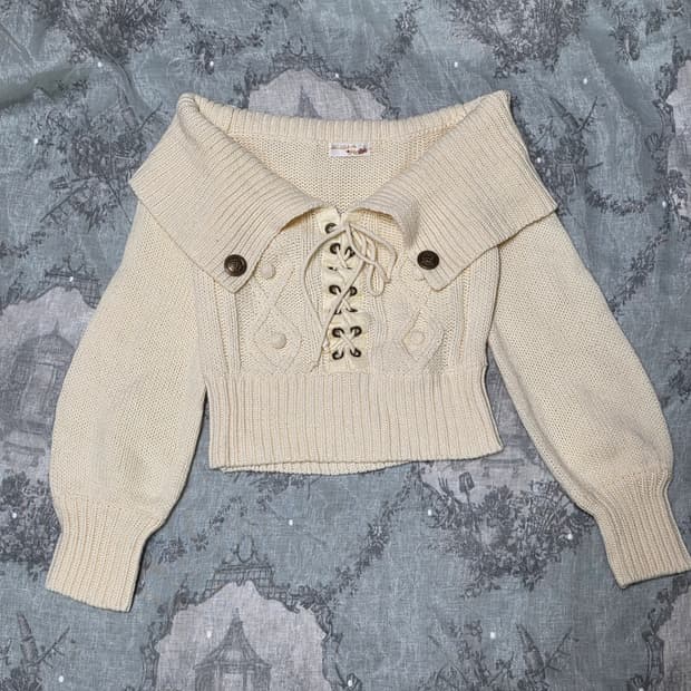 리즈리사 리본 오네갸루 오프숄더 니트 갸루일브히메갸루