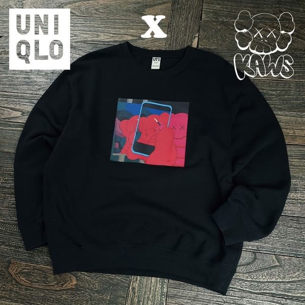 [유니클로 X 카우스] 그래픽 프린팅 오버핏 맨투맨 블랙 M19847