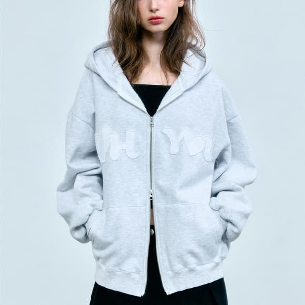 더오유 빈티지 후디 집업 멜란지 그레이