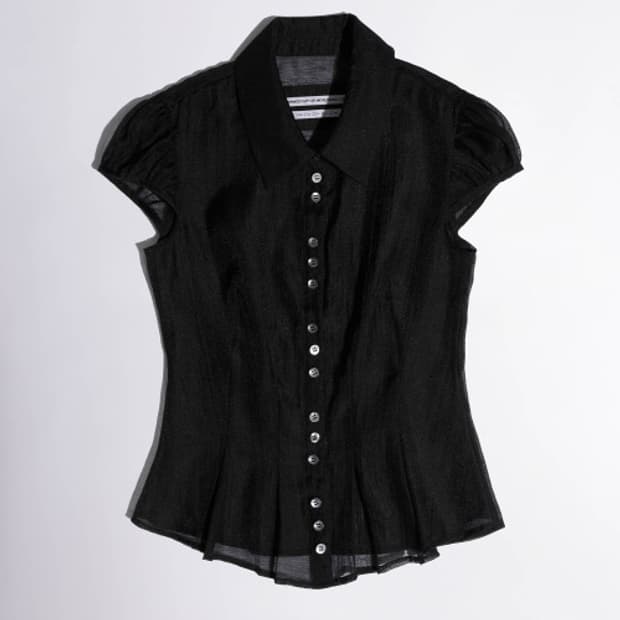 스컬프터 Sheer Pleated Hem Blouse Black S