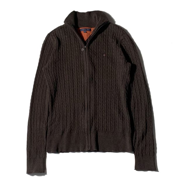 타미힐피거 우먼스 브라운 니트 집업 