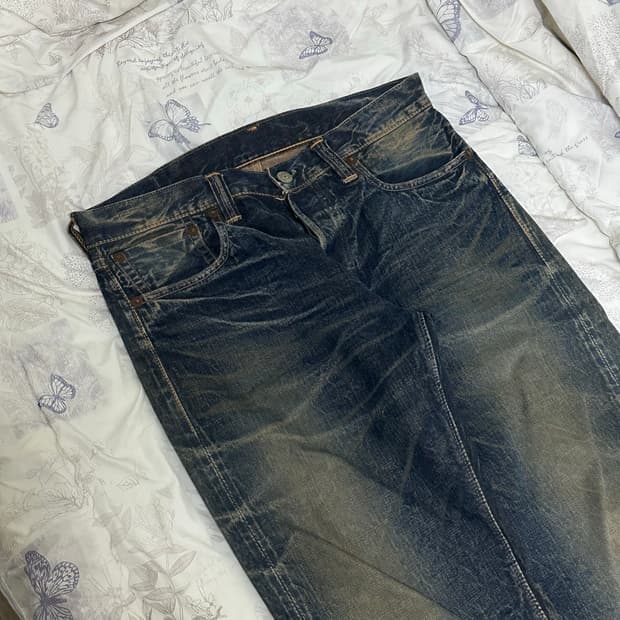 웨어하우스 블루앤그레이 머드다잉 데님 34