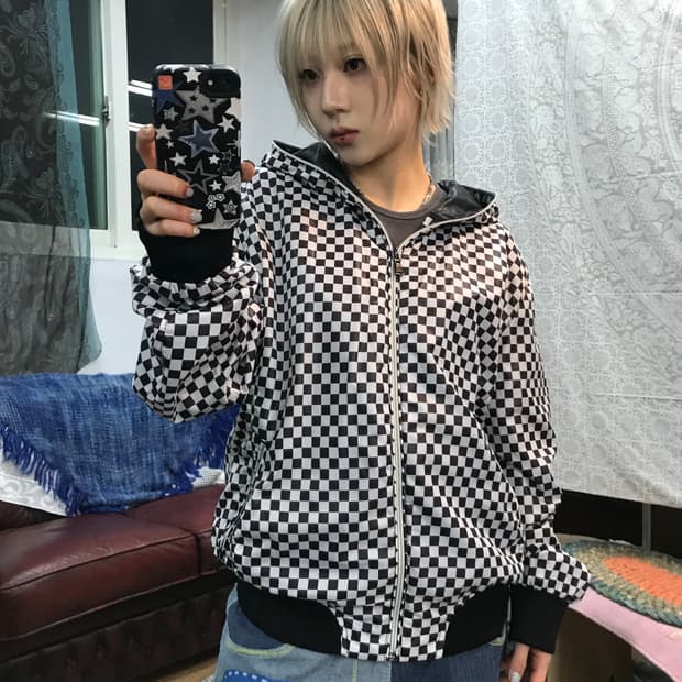 유니온베이 체크 바람막이 