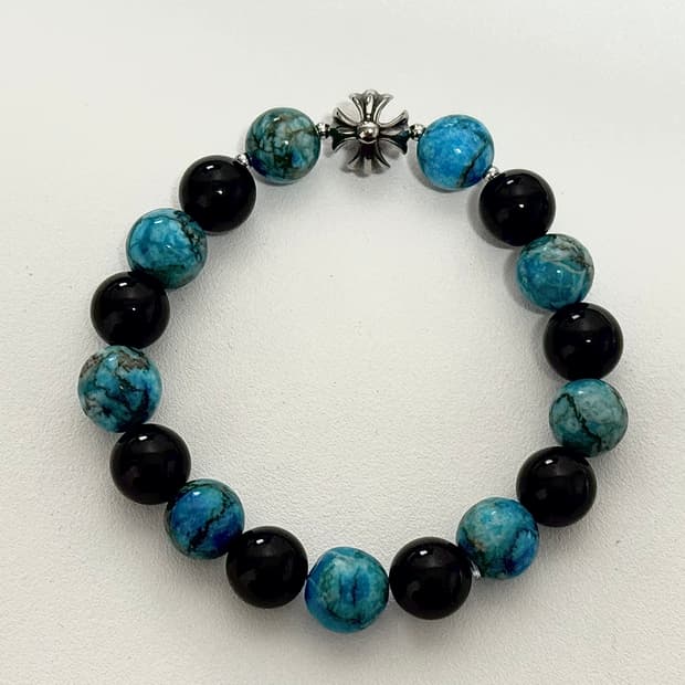 (핸드메이드) 십자가 터키석 앤 오닉스 원석팔찌