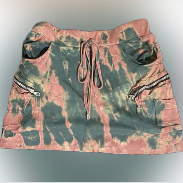 핑크 청록 나염 미니 카고 스커트