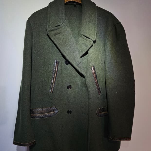 유럽 빈티지 울 코트 가죽 엘보 패치/ 오사카 ACORN 실구매