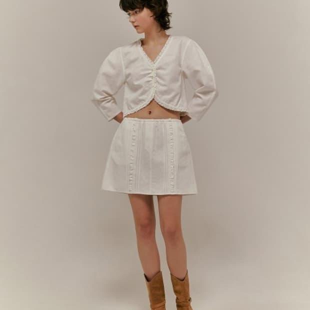 새상품) 오버듀플레어 가든 레이스 밴딩 스커트