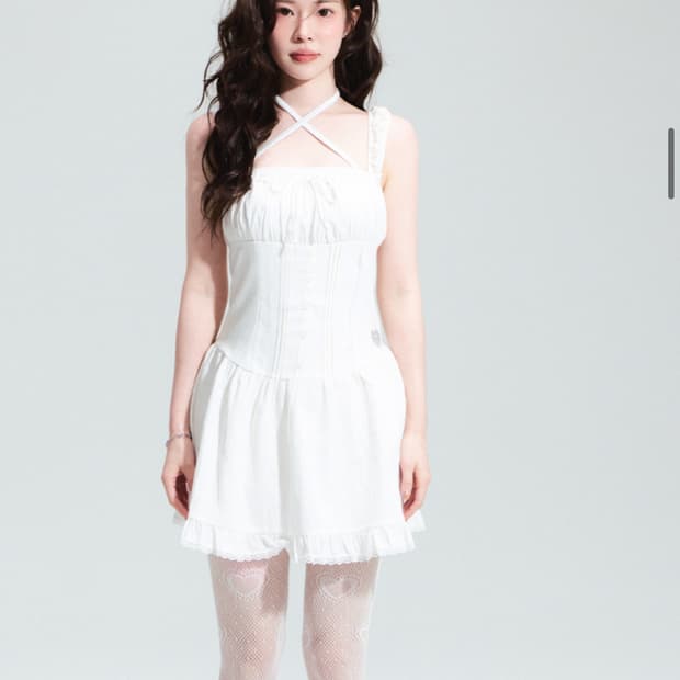 새상품) 얼킨캔버스 베티붑 프리스틴 셔링 미니 원피스_화이트