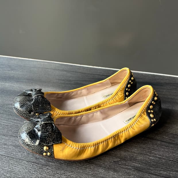 Miu Miu Studded Ribbon Ballet Flats