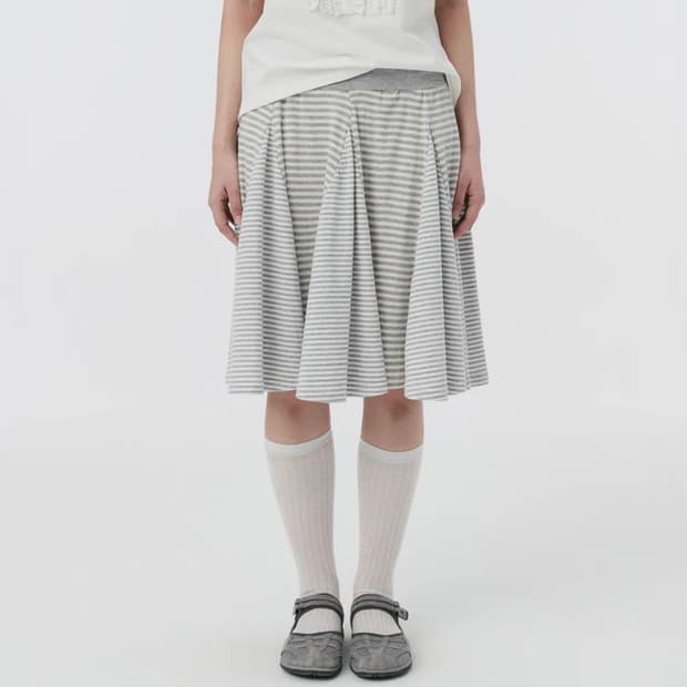 오헤시오 STRIPE FLARE MIDI SKIRT, MELANGE GR