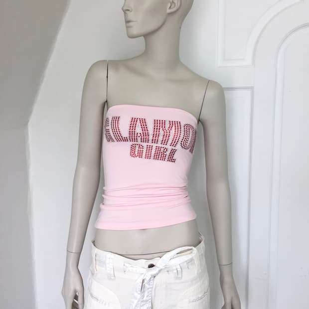 Rhinestone Lettering Tube Top Pink