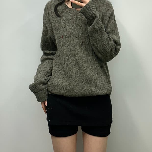 폴로 랄프로렌 차콜 그레이 꽈배기 니트