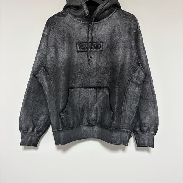 슈프림 x MM6 24SS 포일 박스로고 후드 블랙 S