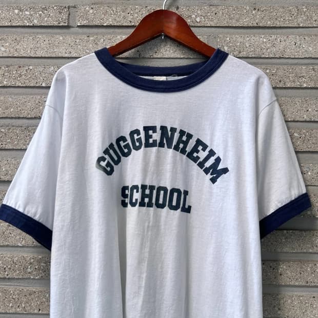 [M]90's USA 빈티지 GUGGENHEIM 스쿨 프린팅 링거 티셔츠
