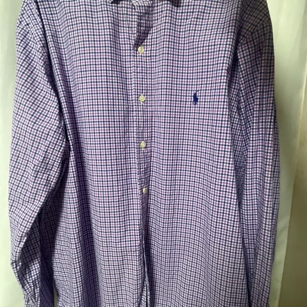 폴로 퍼플 깅엄 코튼 포니그린 셔츠