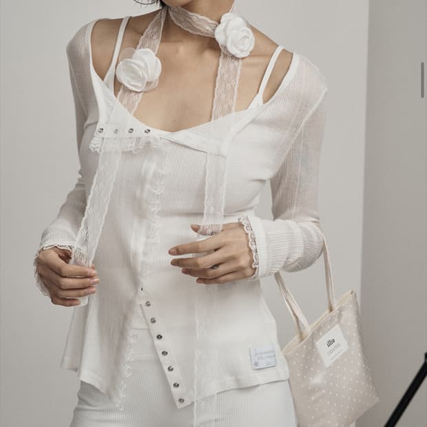 일리오 White lace trim cardigan 가디건