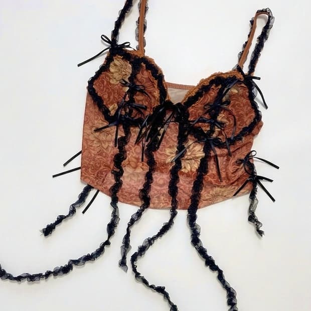 핸드메이드 레이스 코르셋 탑 나시