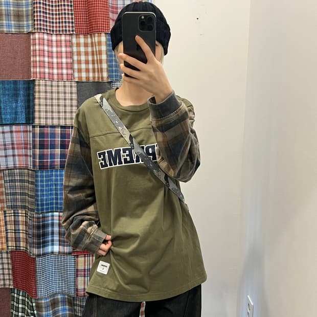 슈프림 체크 패턴 그린 롱슬리브