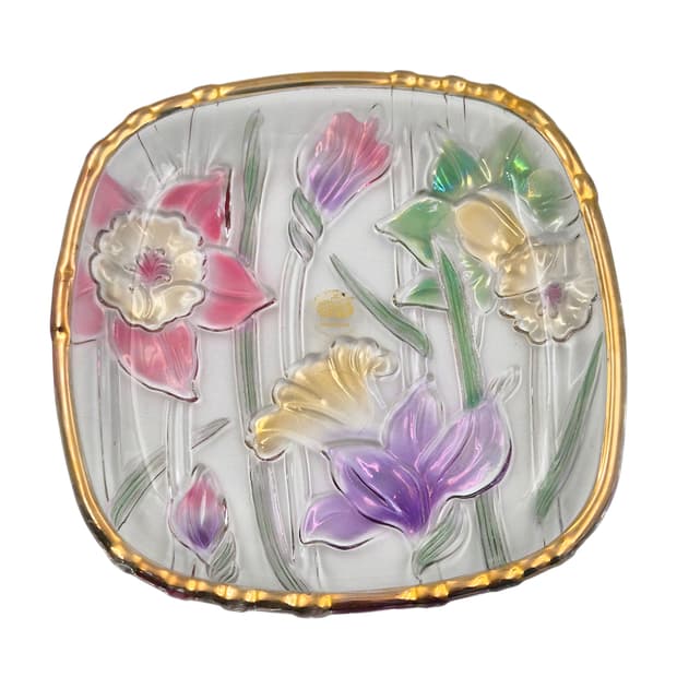 80s 소가 글라스 컬러 백합 스퀘어 접시 1p