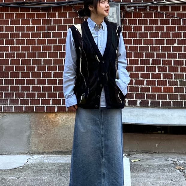 쿠지 케이블  베스트 폴로 셔츠 포니테일 데님스커트