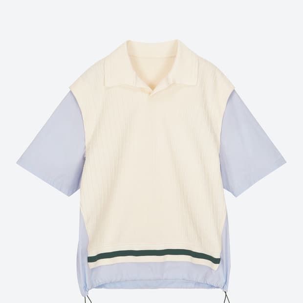 시스템 옴므 2024 s/s 텍스쳐 블록 조니 칼라 탑 반팔