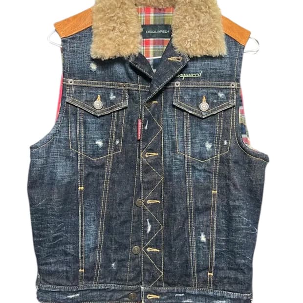 디스퀘어드2 퍼 카라 데님 조끼