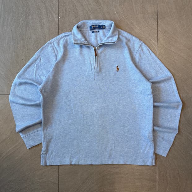 폴로 국내 정품 스카이블루 반집업 니트