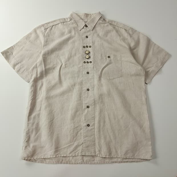 CA591 XL 란트하우스 90s 독일판 바바리안 린넨코튼 반팔 셔츠