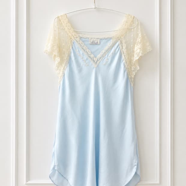빈티지 베이비블루 레이스 슬립 원피스 vintage slip ops