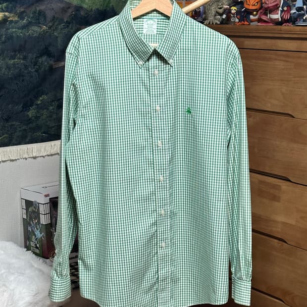 브룩스브라더스 버튼다운 깅엄체크셔츠/L/그린